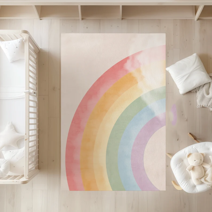 Baby Nursery Game - Watercolor Rainbow Nursery Rug Soft Non-Slip