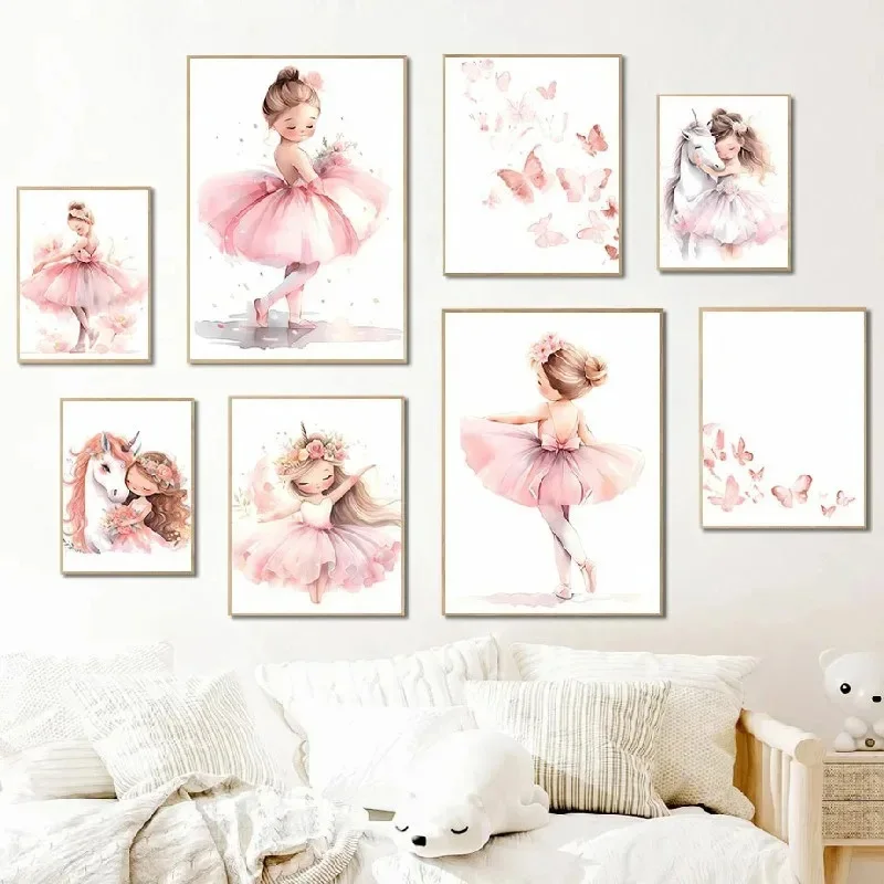 Baby Nursery Needs - Pink Ballerina Girl Unicorn Butterfly Poster