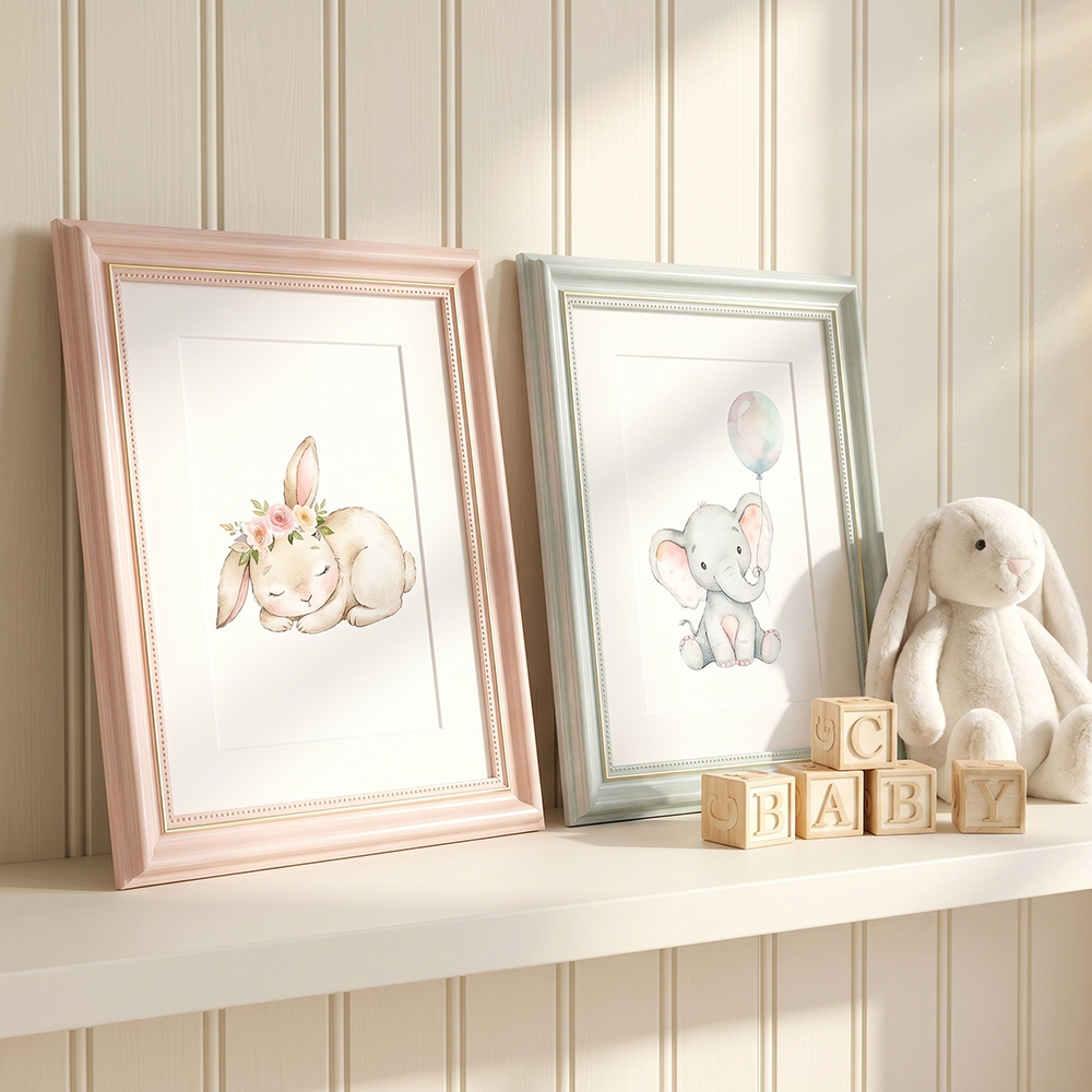 Baby Nursery Picture Frames - 2 Pack Pastel Pink & Blue
