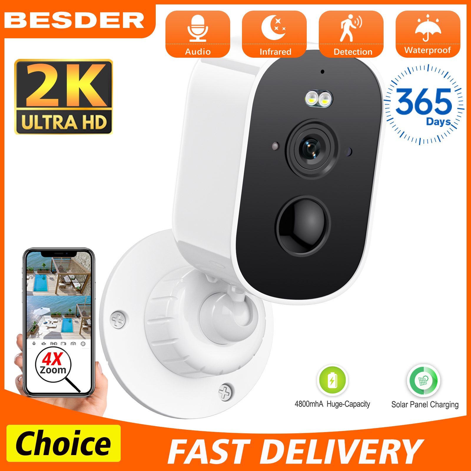 Baby Nursery Camera - 4MP WIFI IP Camera Rechargeable Battery