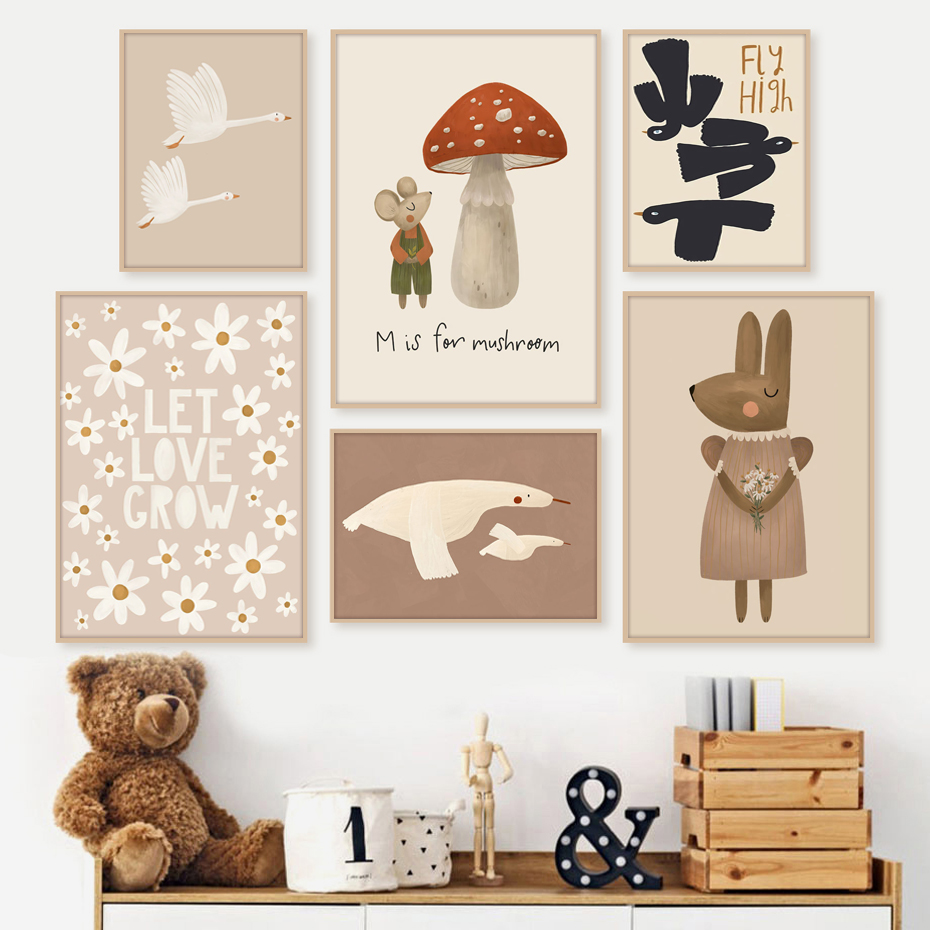 Baby Nursery Picture Frames - 2026 Boho Cartoon Rabbit Mouse Goose