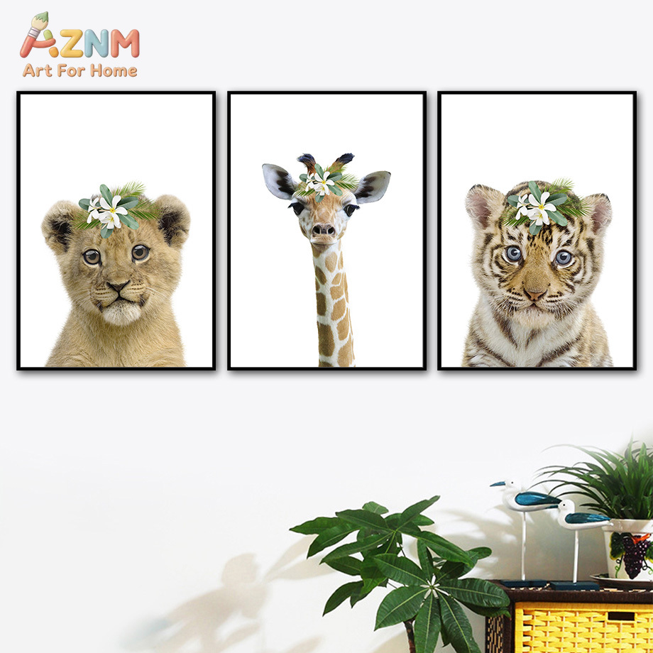Baby Nursery Jungle - Boho Safari Animal Wall Art Cute