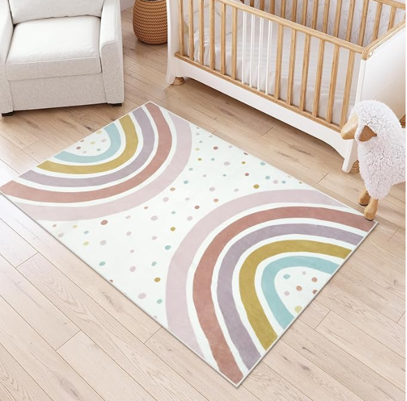 Watercolor Rainbow Nursery Rug - đánh giá và giá Baby Nursery Game