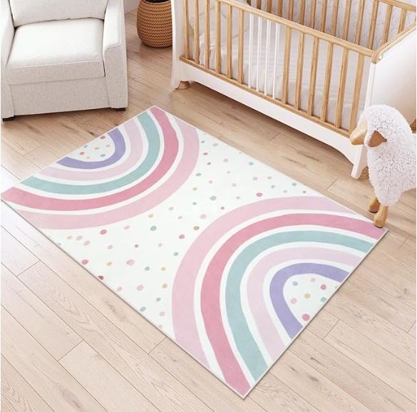 Watercolor Rainbow Nursery Rug - đánh giá và giá Baby Nursery Game