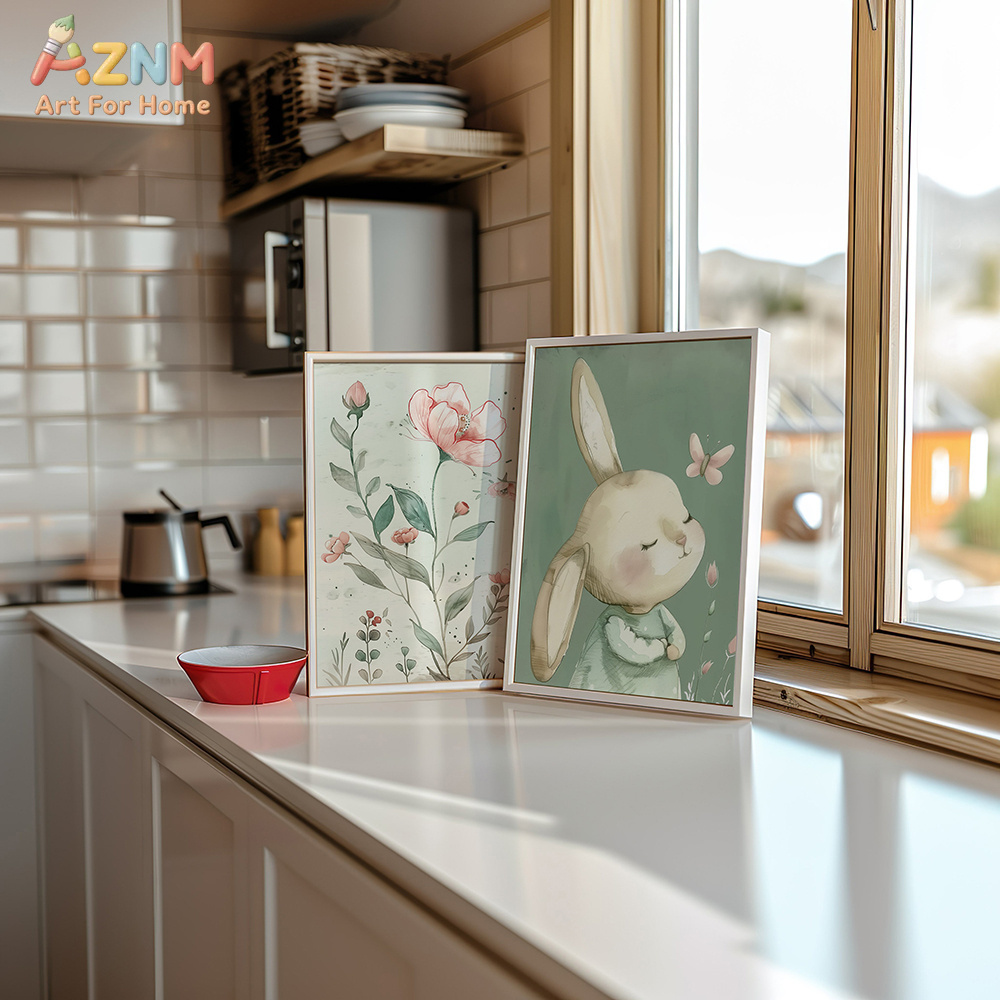3PCS Cute Bunny and Pink Flowe - đánh giá và giá Baby Nursery Picture Frames
