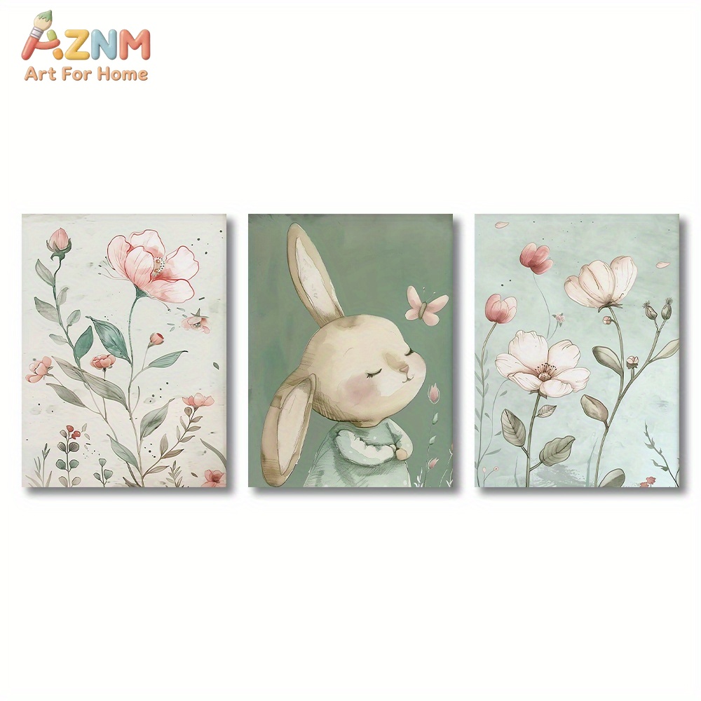 3PCS Cute Bunny and Pink Flowe - đánh giá và giá Baby Nursery Picture Frames