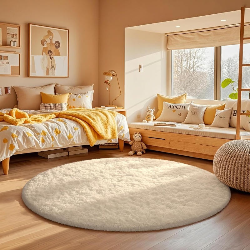 Round Cream White Rug Soft Flu - đánh giá và giá Baby Nursery Game