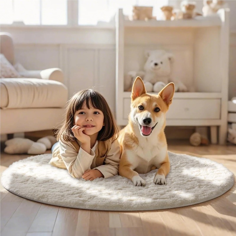 Round Cream White Rug Soft Flu - đánh giá và giá Baby Nursery Game