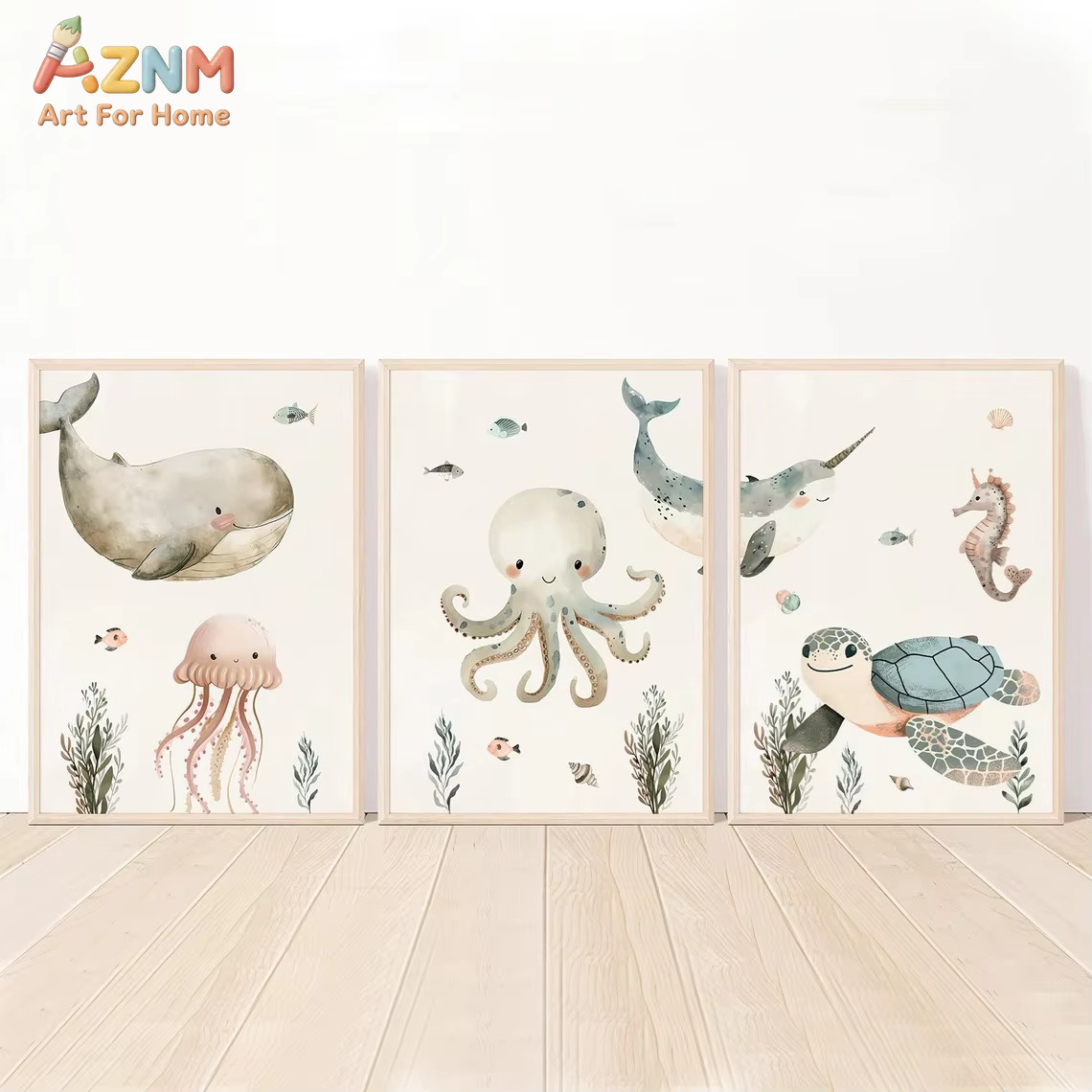 AZNM Watercolor Cute Ocean Ani - đánh giá và giá Baby Nursery Ocean