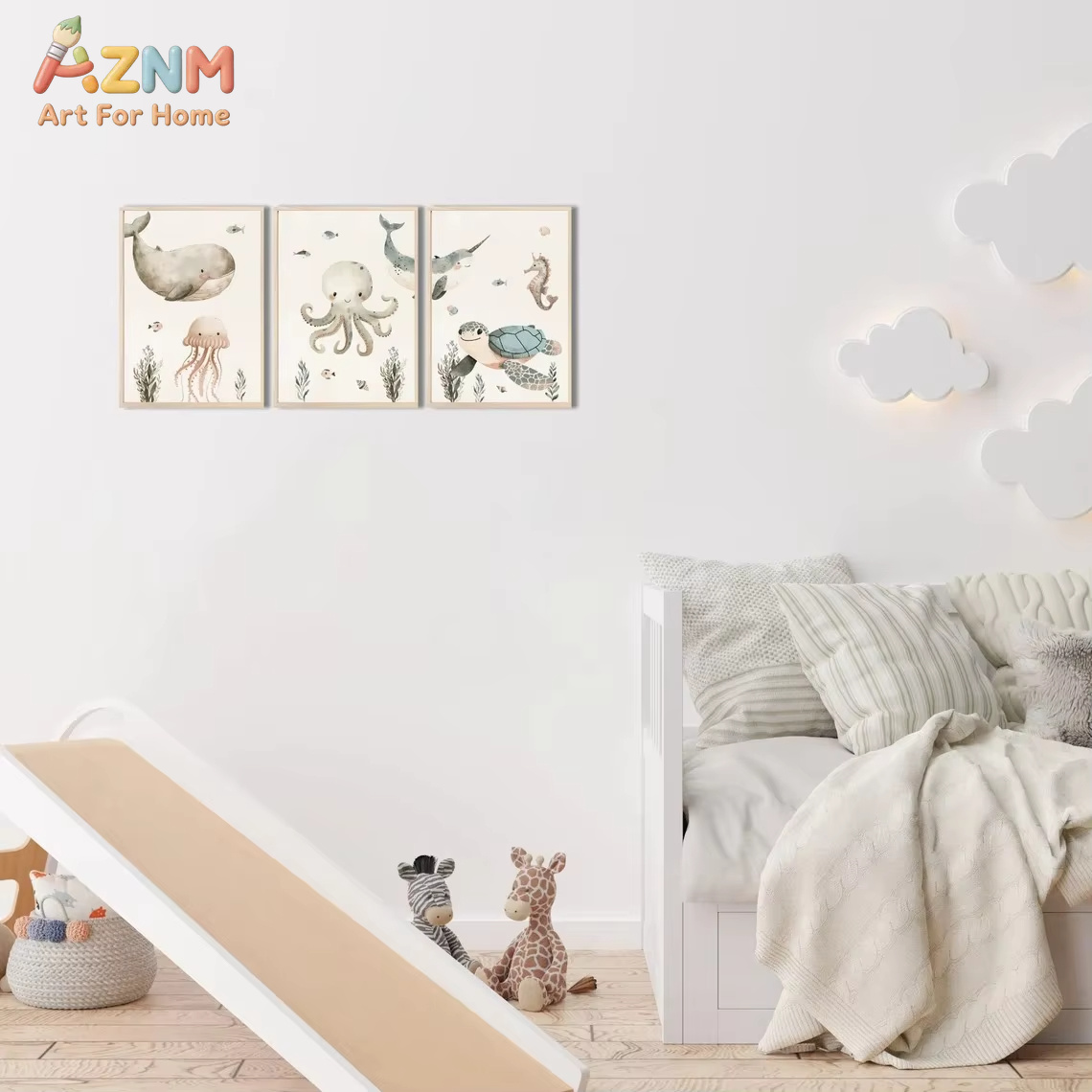 AZNM Watercolor Cute Ocean Ani - đánh giá và giá Baby Nursery Ocean