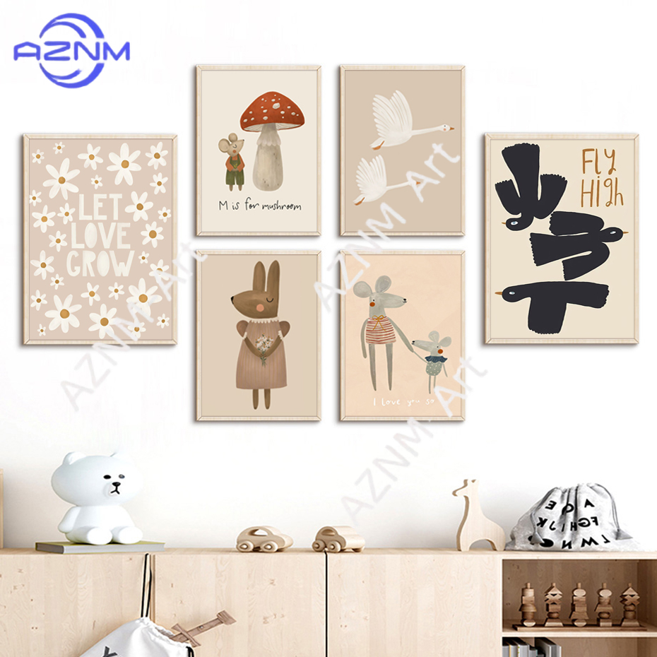 Boho Cartoon Rabbit Mouse Goos - đánh giá và giá Baby Nursery Picture Frames