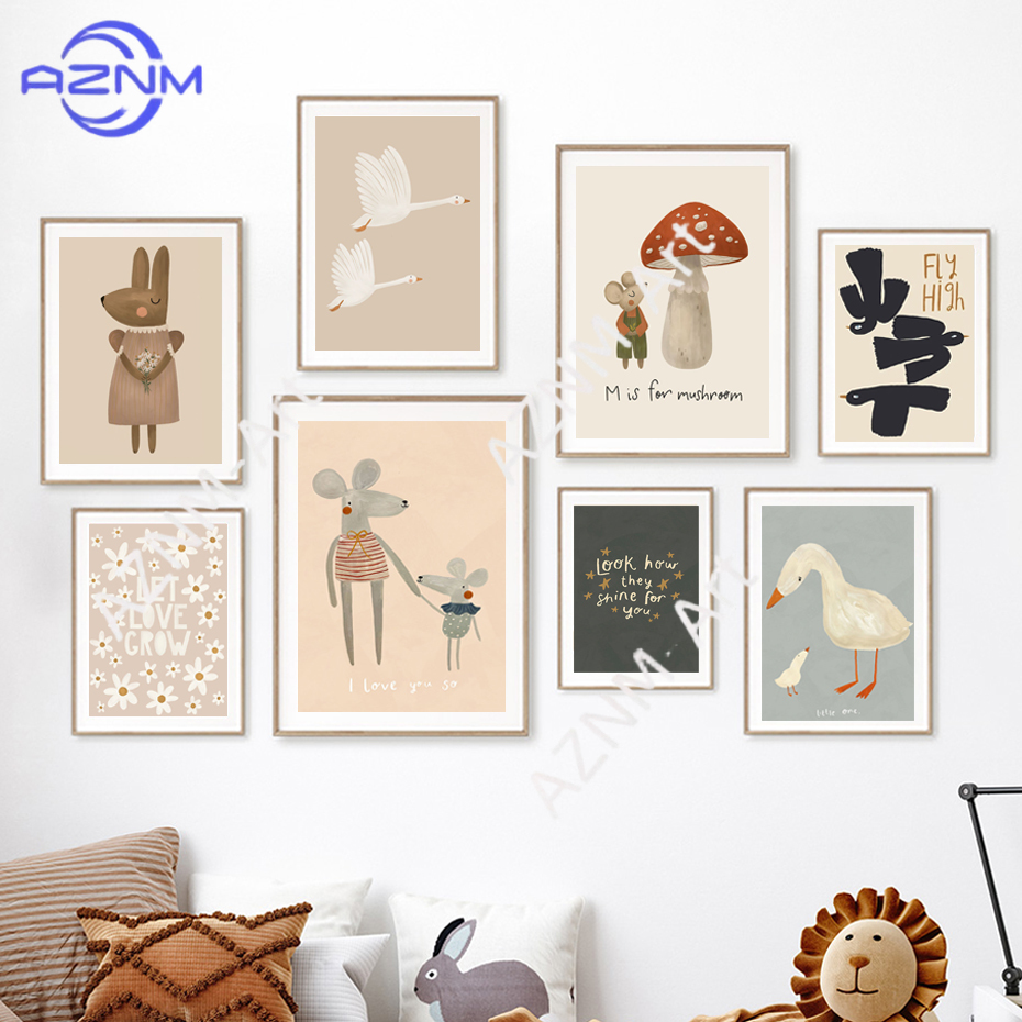 Boho Cartoon Rabbit Mouse Goos - đánh giá và giá Baby Nursery Picture Frames
