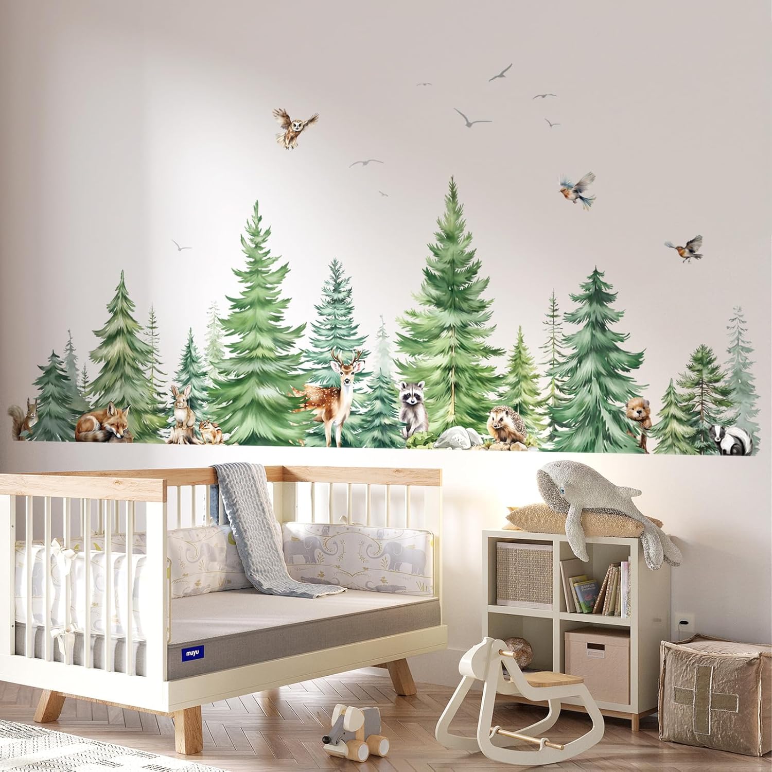 Large Watercolor Pine Tree Ani - đánh giá và giá Baby Nursery Needs