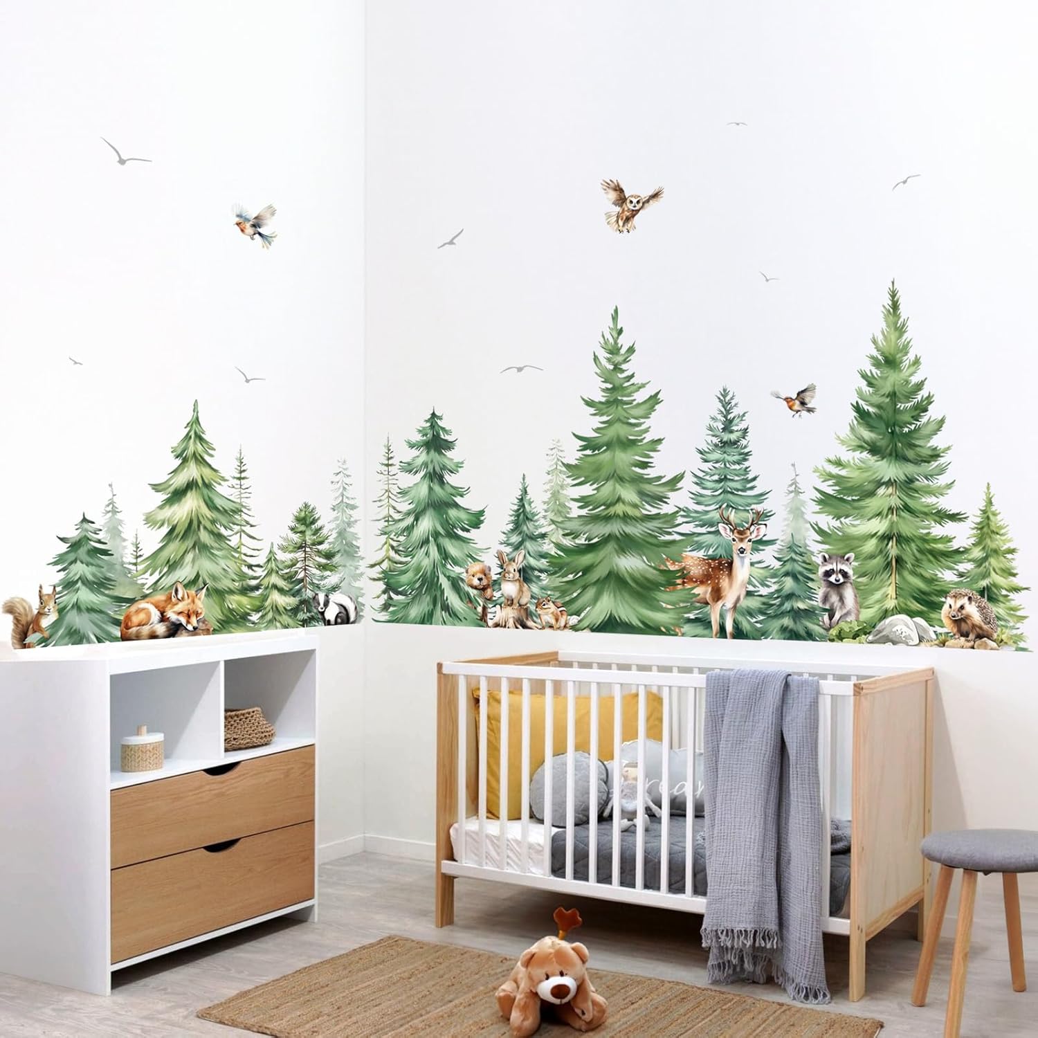 Large Watercolor Pine Tree Ani - đánh giá và giá Baby Nursery Needs