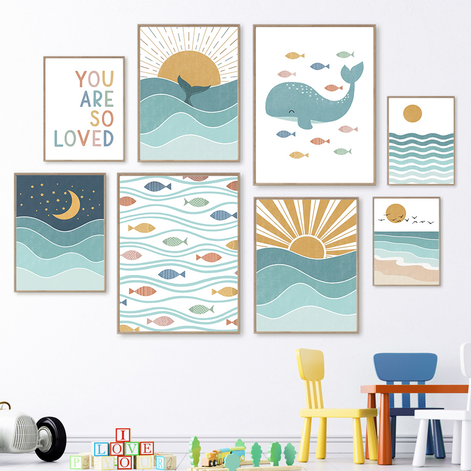 (2D canvas painting)  Fish Wha - đánh giá và giá Baby Nursery Ocean