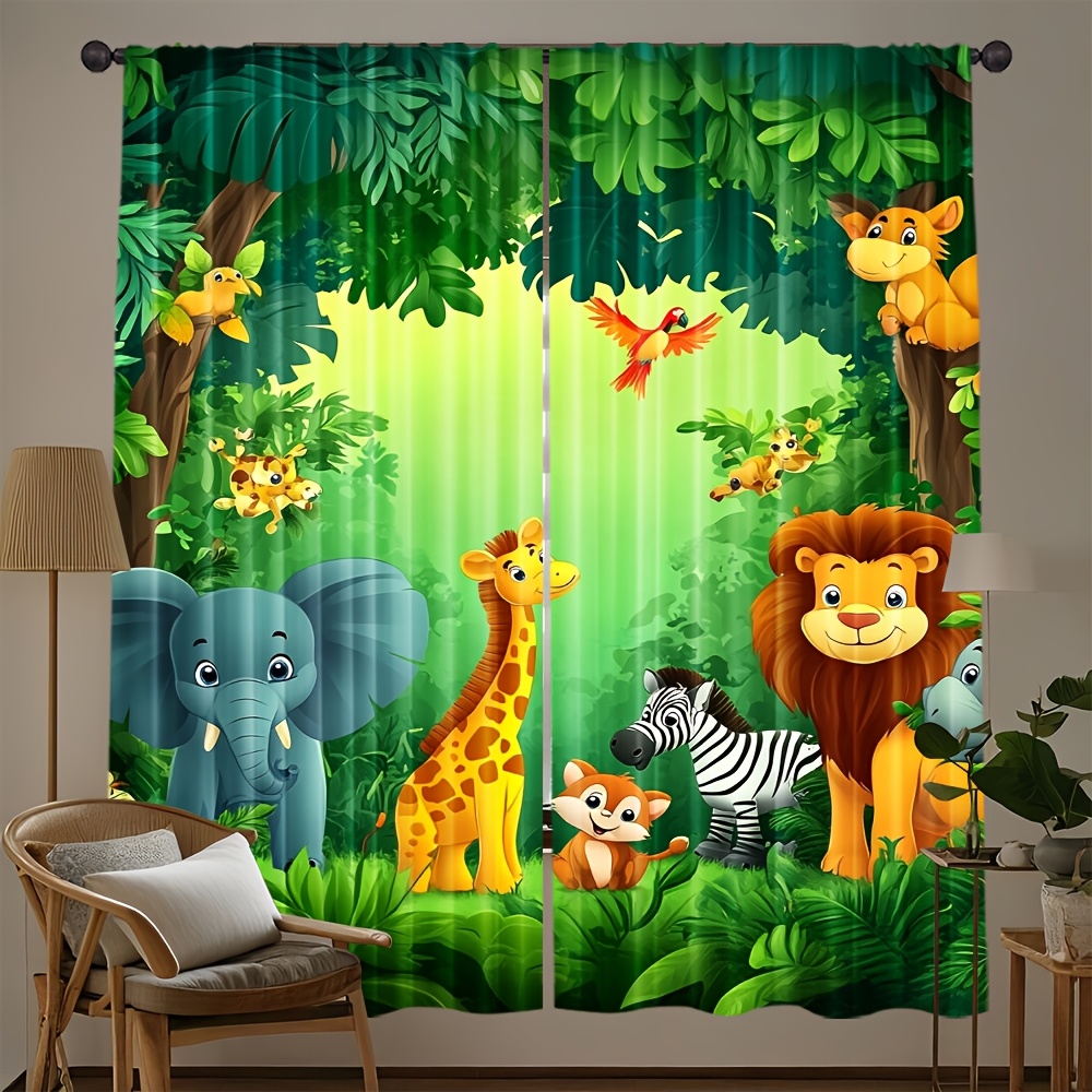 2pcs Cartoon Animal Curtains J - đánh giá và giá Baby Nursery Jungle