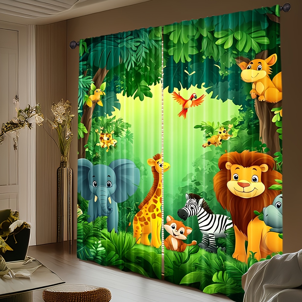 2pcs Cartoon Animal Curtains J - đánh giá và giá Baby Nursery Jungle