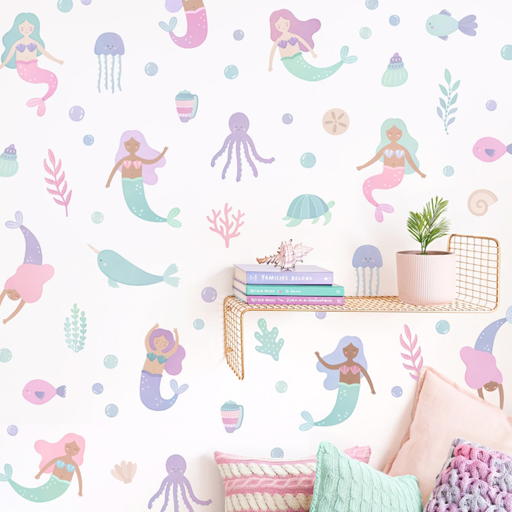 Watercolor Mermaid Wall Sticke - đánh giá và giá Baby Nursery Ocean