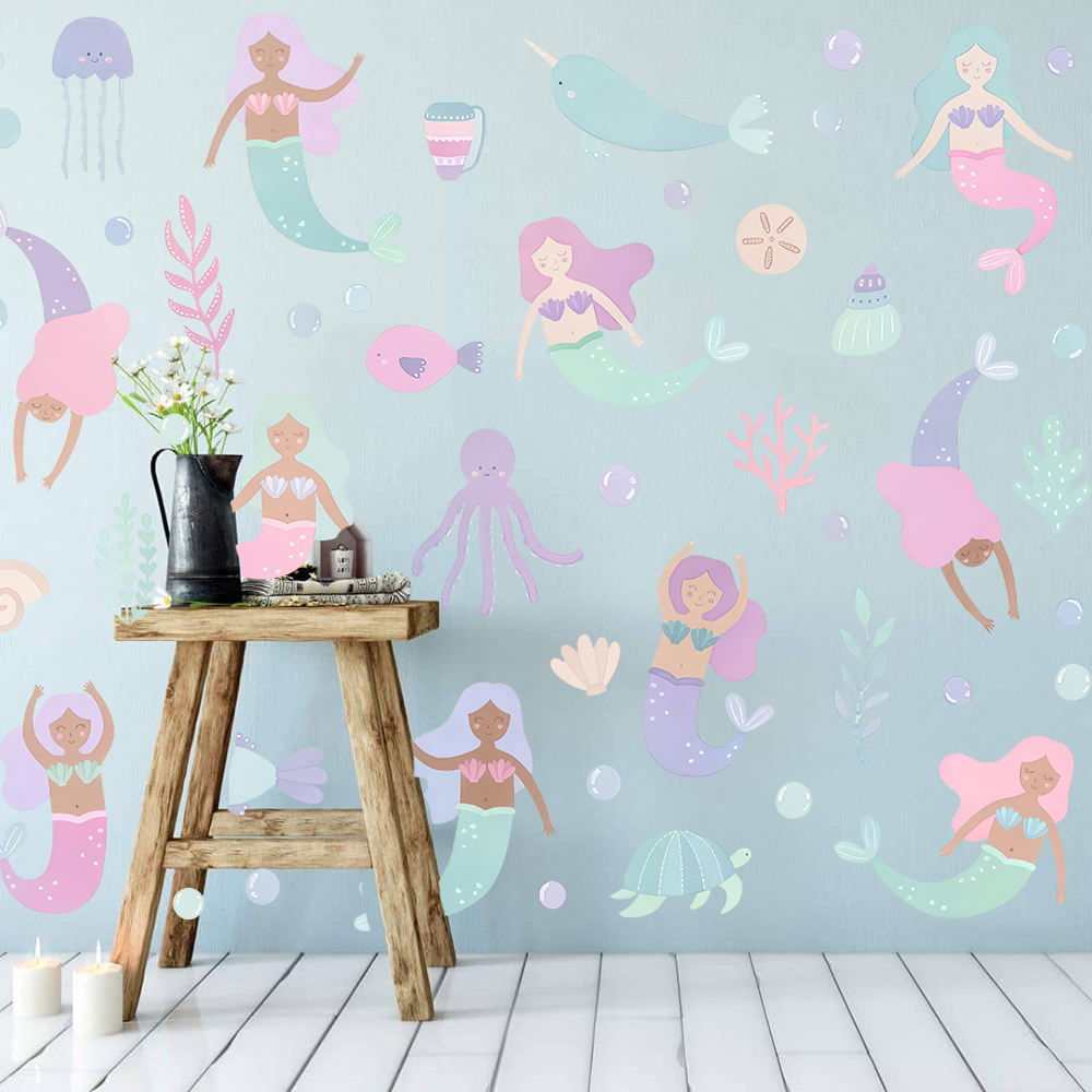 Watercolor Mermaid Wall Sticke - đánh giá và giá Baby Nursery Ocean