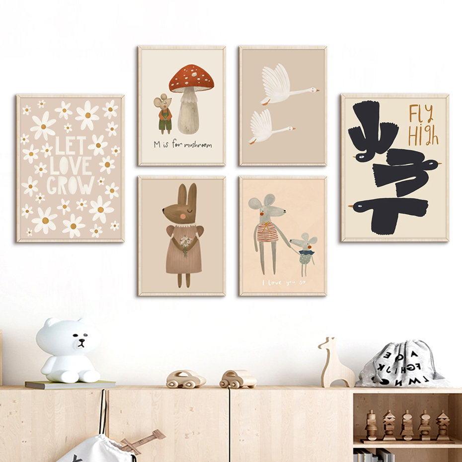 Boho Cartoon Rabbit Mouse Goos - đánh giá và giá Baby Nursery Picture Frames
