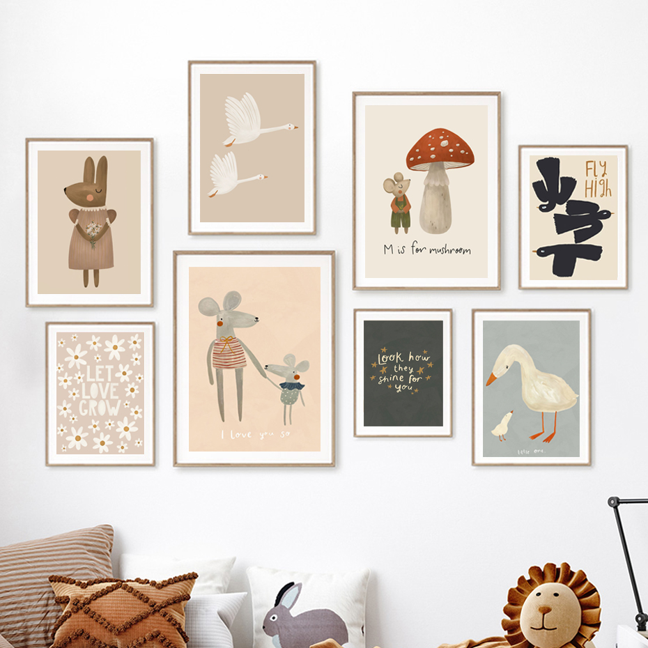 Boho Cartoon Rabbit Mouse Goos - đánh giá và giá Baby Nursery Picture Frames