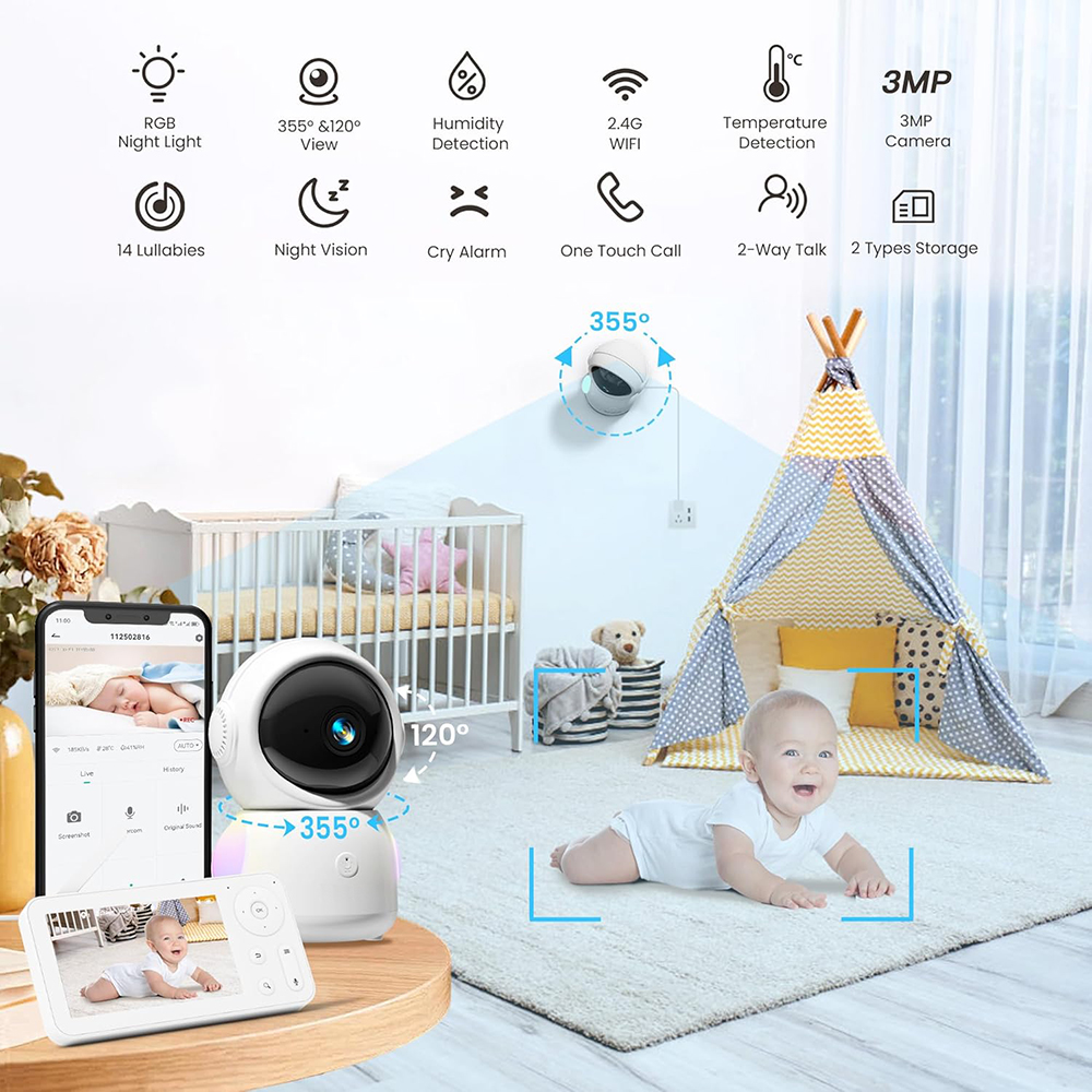 2K Baby Monitor with 2 Cameras - đánh giá và giá Baby Nursery Camera