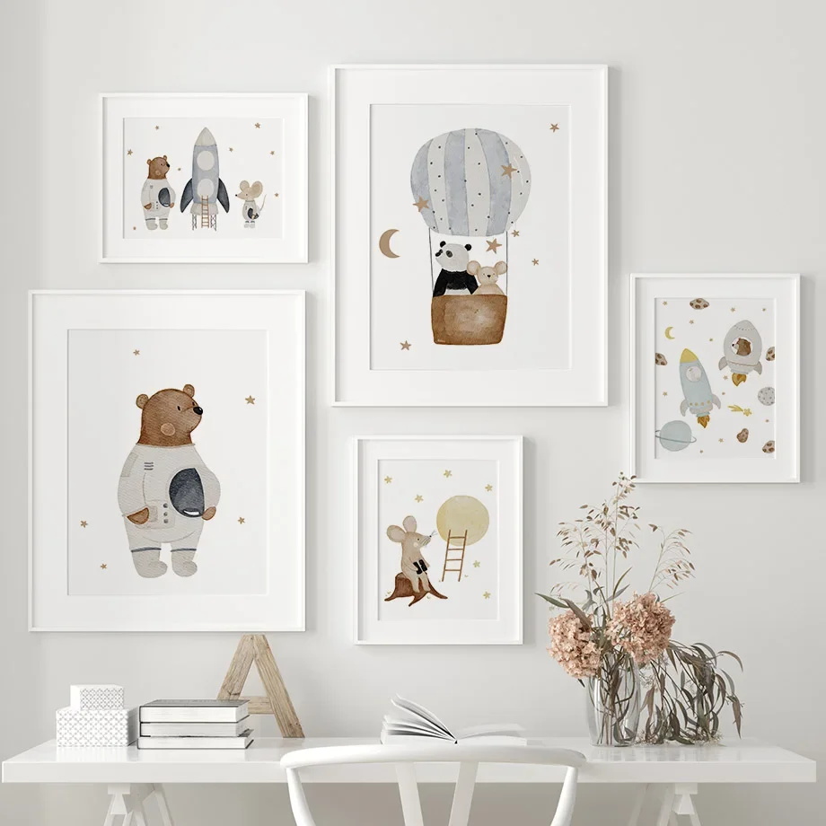 Boho Cartoon Bear Panda Mouse  - đánh giá và giá Baby Nursery Picture Frames
