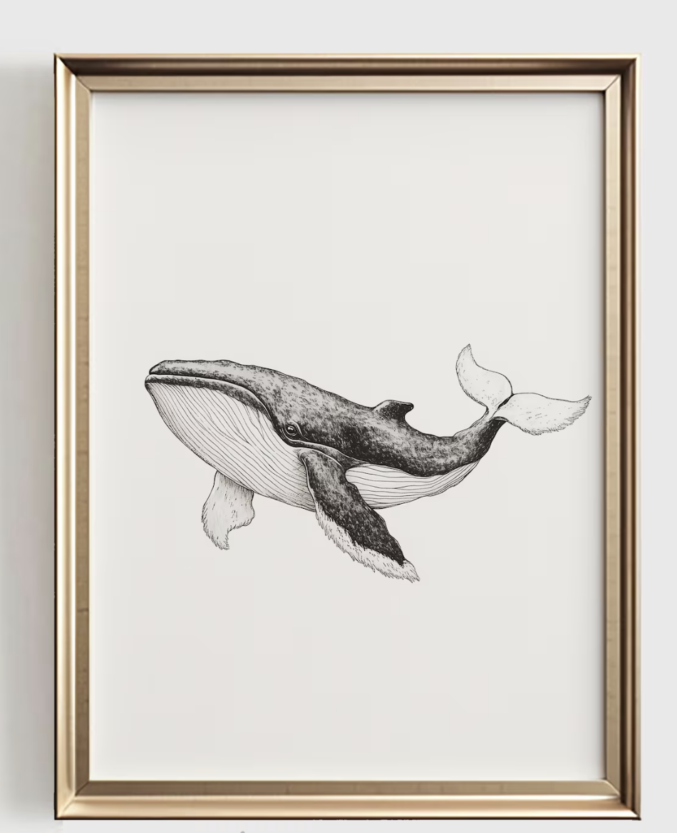 Whale Line Art Print, Minimali - đánh giá và giá Baby Nursery Ocean