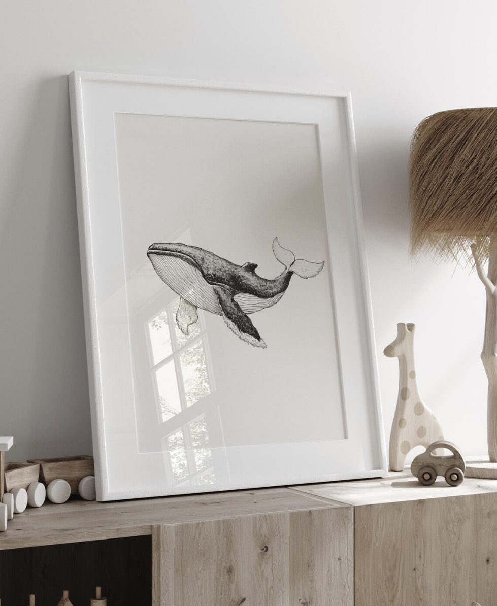 Whale Line Art Print, Minimali - đánh giá và giá Baby Nursery Ocean