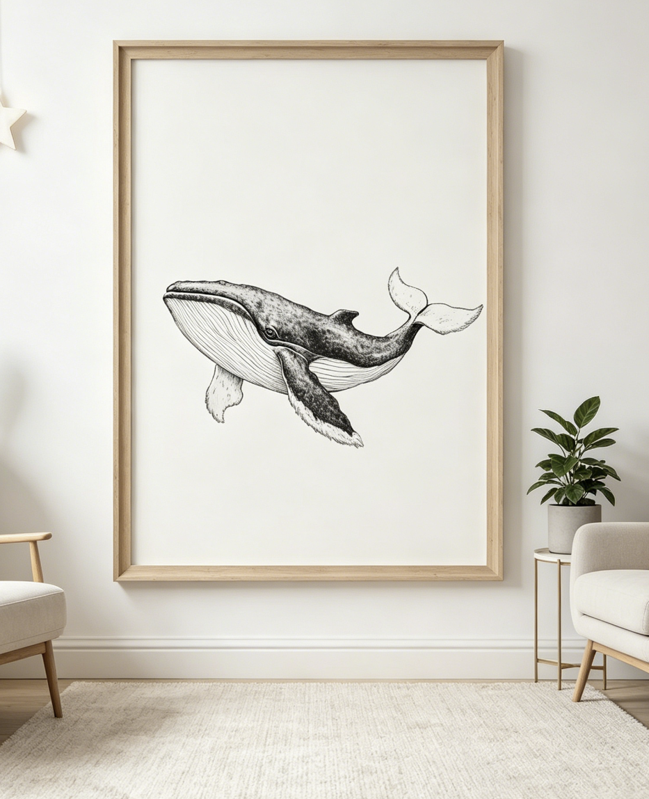 Whale Line Art Print, Minimali - đánh giá và giá Baby Nursery Ocean