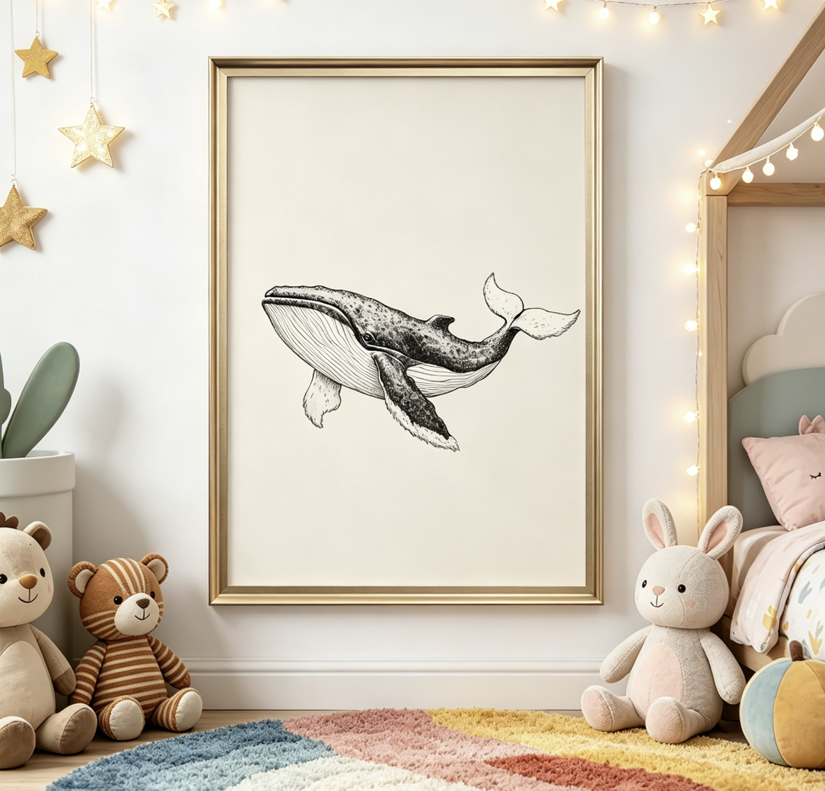 Whale Line Art Print, Minimali - đánh giá và giá Baby Nursery Ocean
