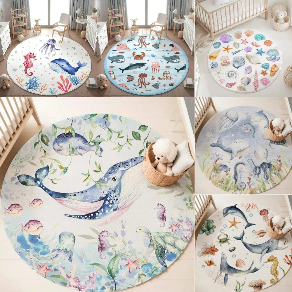 Blue Marine animal Round Carpe - đánh giá và giá Baby Nursery Game
