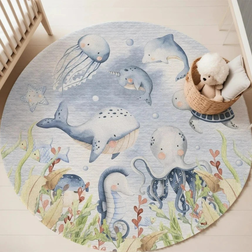 Blue Marine animal Round Carpe - đánh giá và giá Baby Nursery Game